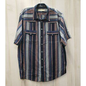 Bit & Bridle Mens Short Sleeve Shirt, Pearl Snap, Blue Gray Stripe, XLT TALL